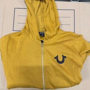 True Religion Mustard Yellow Full-Zip Hoodie with Horseshoe Logo